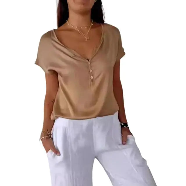 Enide™ Smooth short-sleeved V-neck T-shirt