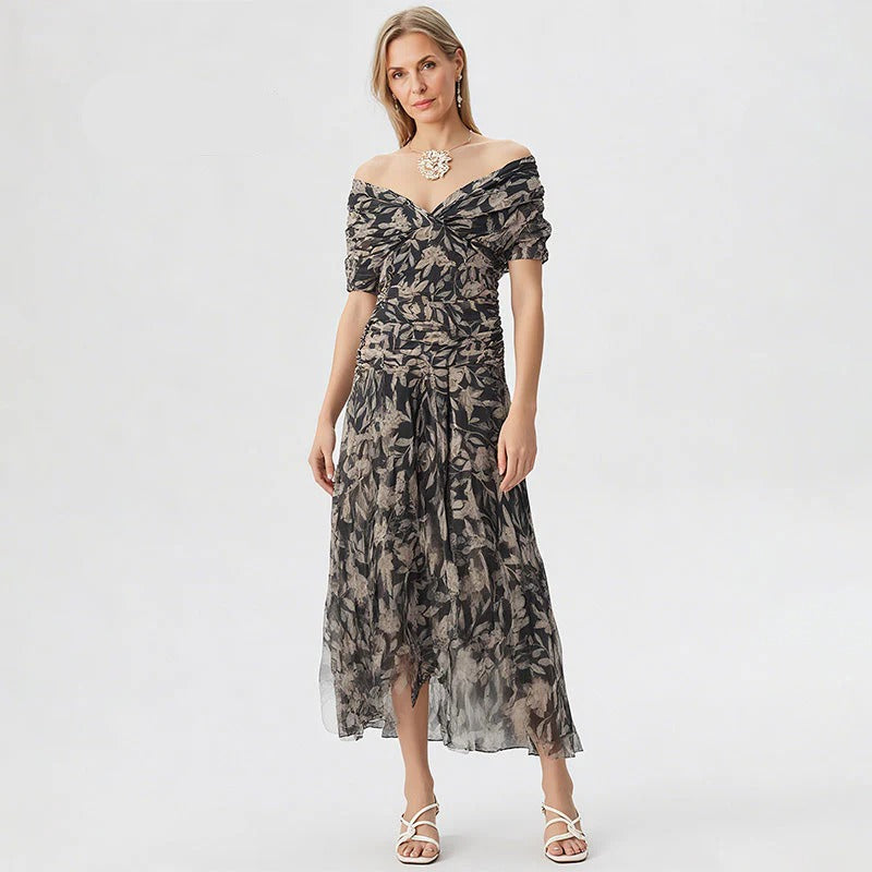Enrichetta Bellori™ Elegant Off-Shoulder Printed Dress