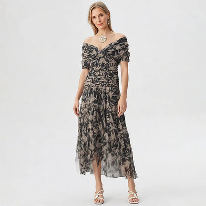 Enrichetta Bellori™ Elegant Off-Shoulder Printed Dress