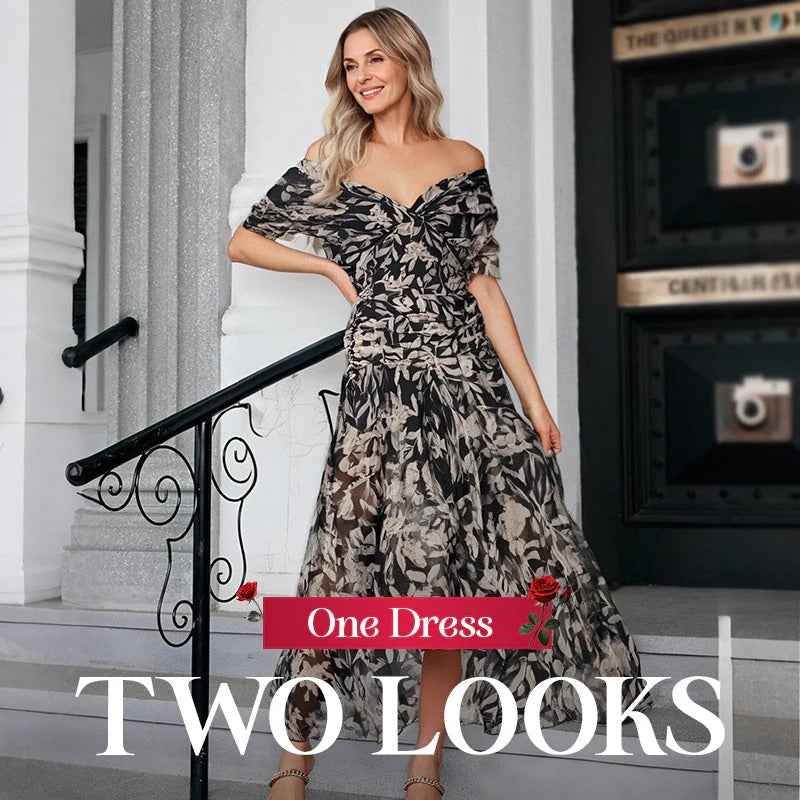 Enrichetta Bellori™ Elegant Off-Shoulder Printed Dress
