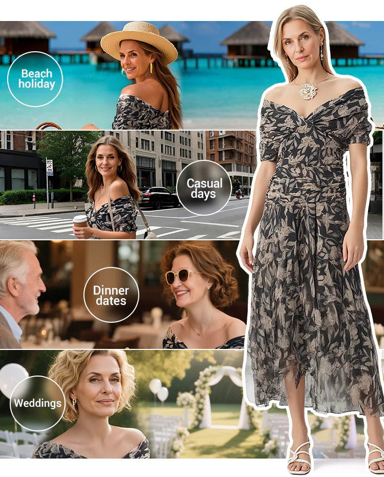 Enrichetta Bellori™ Elegant Off-Shoulder Printed Dress