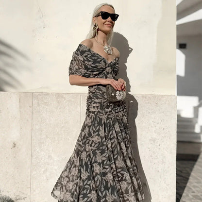 Enrichetta Bellori™ Elegant Off-Shoulder Printed Dress