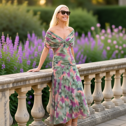 Enrichetta Bellori™ Elegant Off-Shoulder Printed Dress