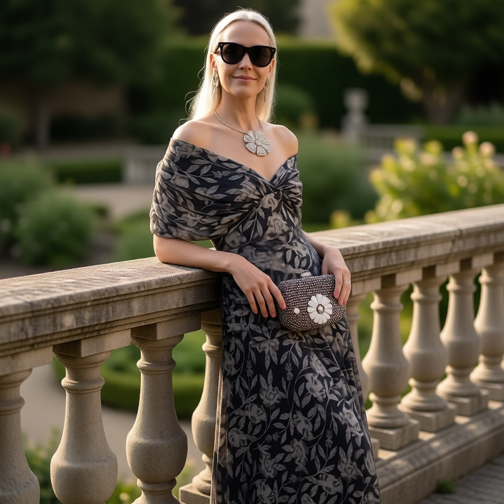 Enrichetta Bellori™ Elegant Off-Shoulder Printed Dress