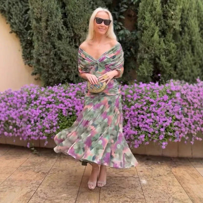 Enrichetta Bellori™ Elegant Off-Shoulder Printed Dress