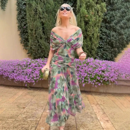 Enrichetta Bellori™ Elegant Off-Shoulder Printed Dress