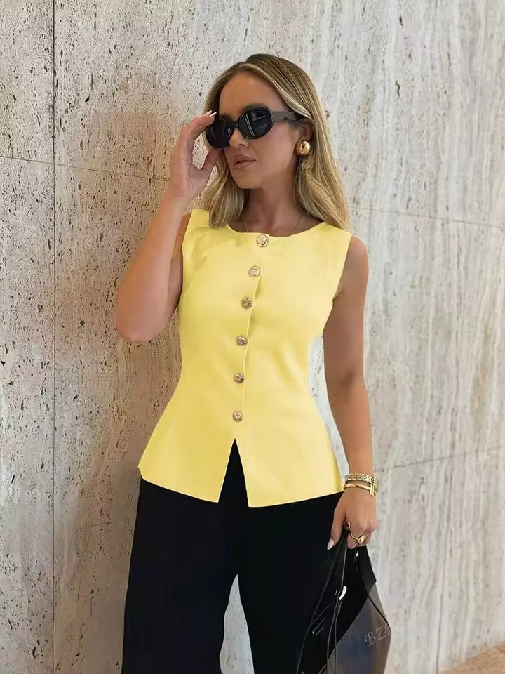 Eracla Scarfo™ Women's Elegant Button Down Sleeveless Blazer Vest