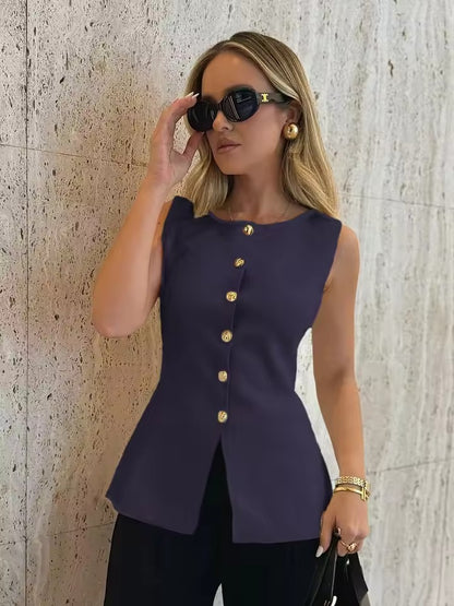 Eracla Scarfo™ Women's Elegant Button Down Sleeveless Blazer Vest