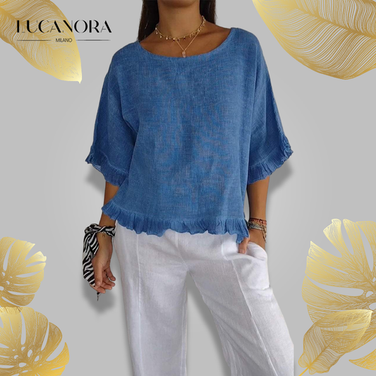 Evangeline™️ Shirt with round neck and midi sleeves