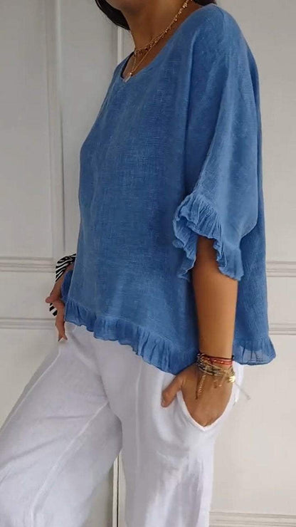 Evangeline™️ Shirt with round neck and midi sleeves