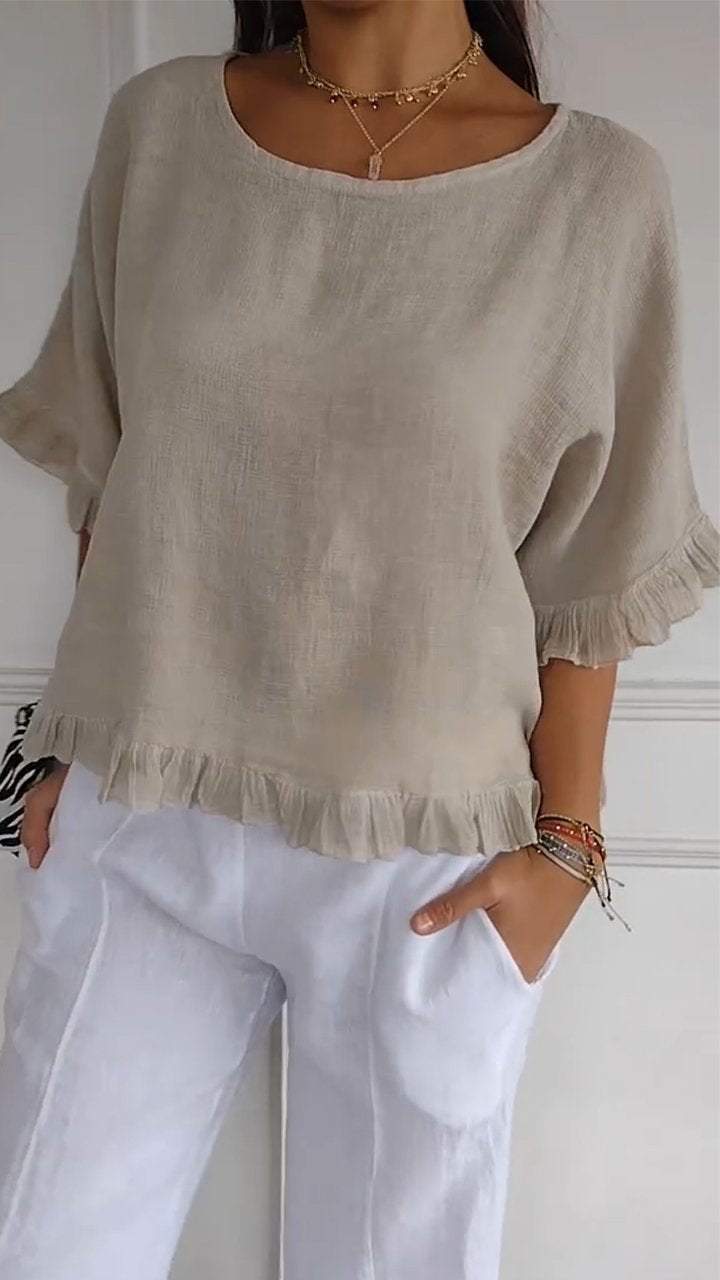 Evangeline™️ Shirt with round neck and midi sleeves