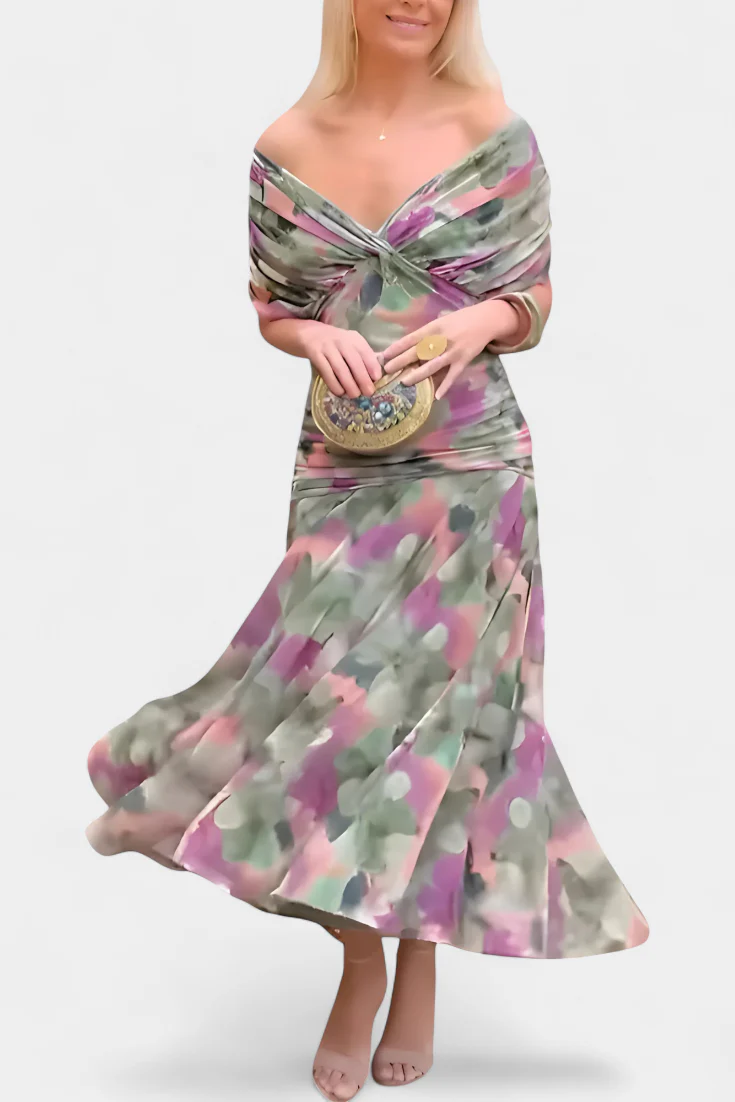 Gemma Beltrozi™ Elegant Off-Shoulder Printed Dress