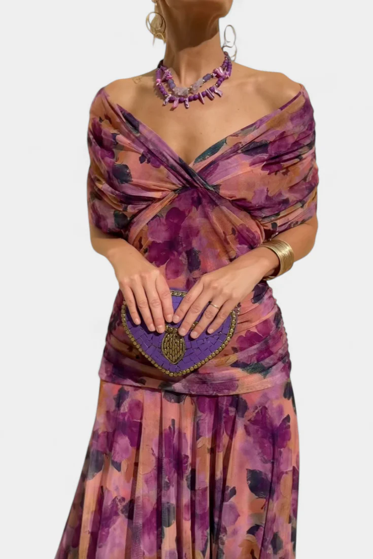 Gemma Beltrozi™ Elegant Off-Shoulder Printed Dress