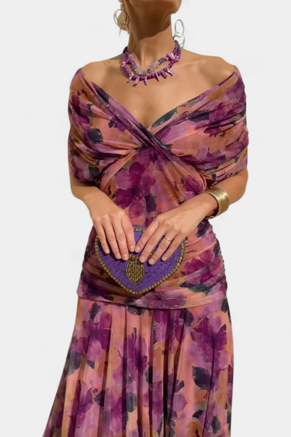 Gemma Beltrozi™ Elegant Off-Shoulder Printed Dress