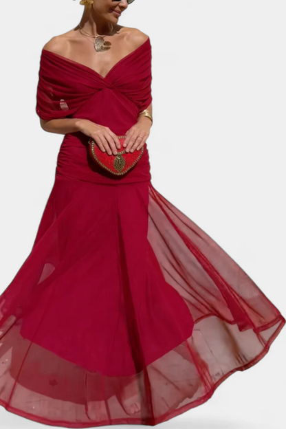 Gemma Beltrozi™ Elegant Off-Shoulder Printed Dress