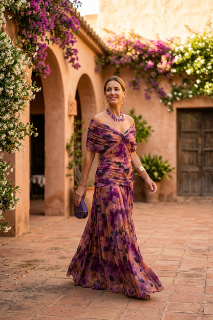 Gemma Beltrozi™ Elegant Off-Shoulder Printed Dress
