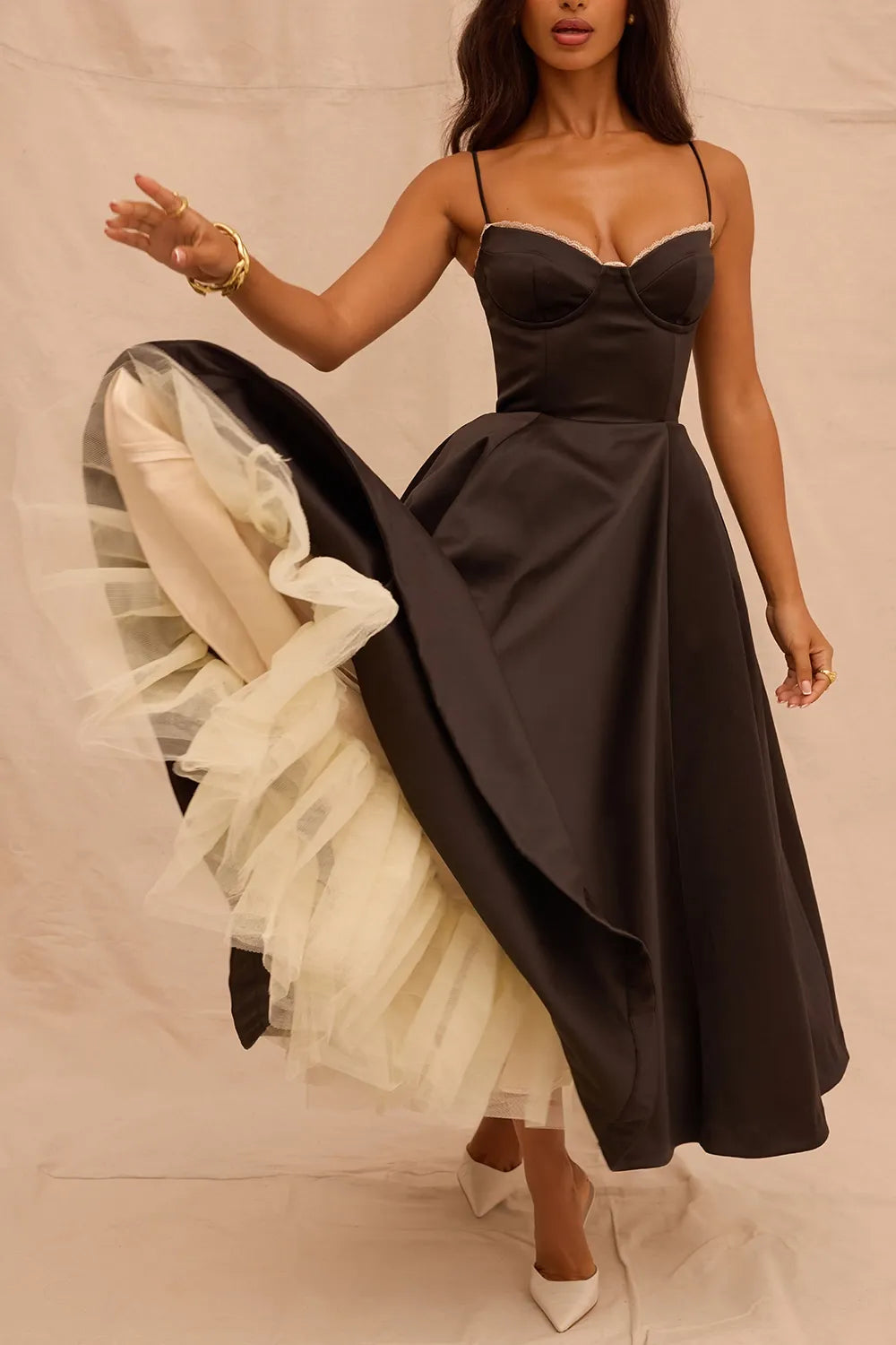 Giacinta Petrilli™ Midi dress with tulle skirt and adjustable straps