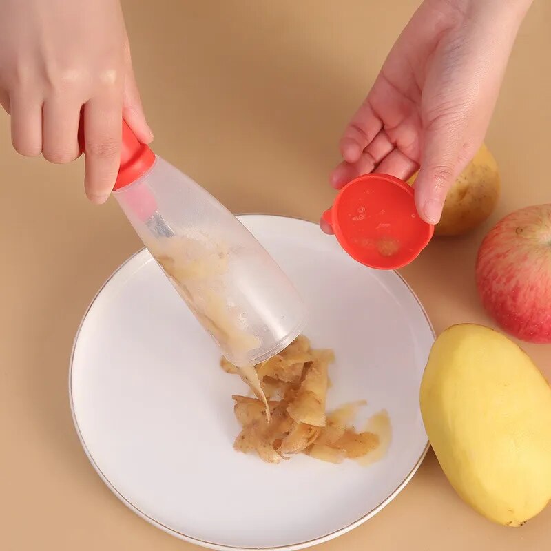 Veggie Pro™ Stainless steel kitchen scraper with storage container