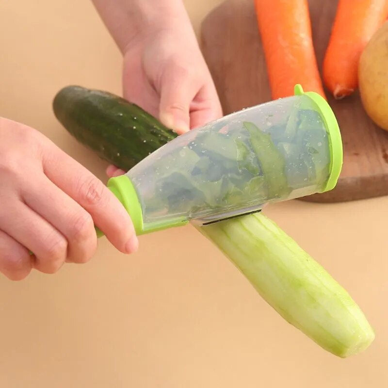 Veggie Pro™ Stainless steel kitchen scraper with storage container