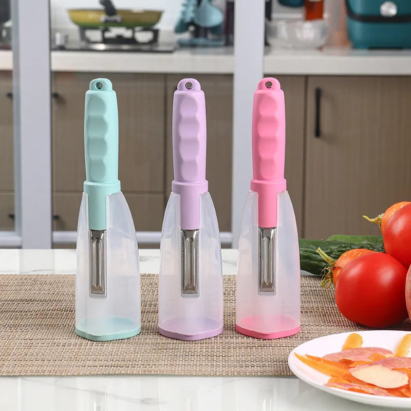 Veggie Pro™ Stainless steel kitchen scraper with storage container