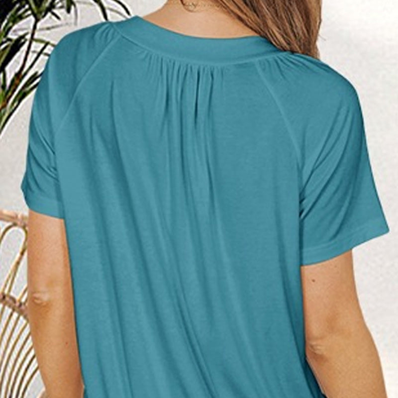 Iris Pilotti™ Women's Casual Pleated Top with Short Sleeves and V-Neck