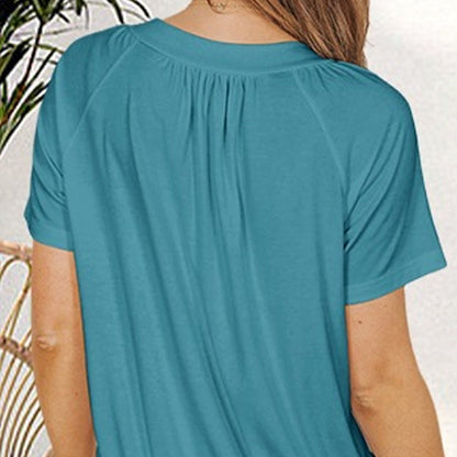 Iris Pilotti™ Women's Casual Pleated Top with Short Sleeves and V-Neck