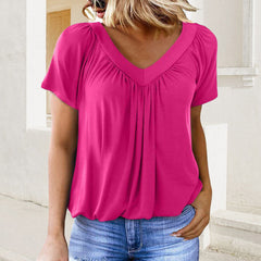 Iris Pilotti™ Women's Casual Pleated Top with Short Sleeves and V-Neck