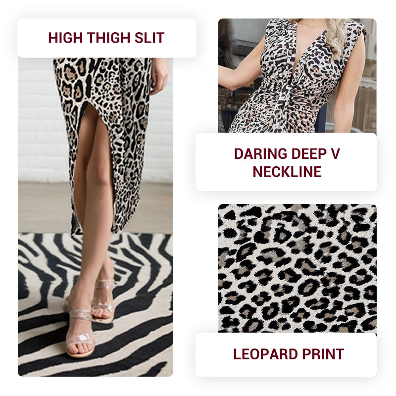 Irma Zerilli™ Deep V-Neck Leopard Print Slit Dress