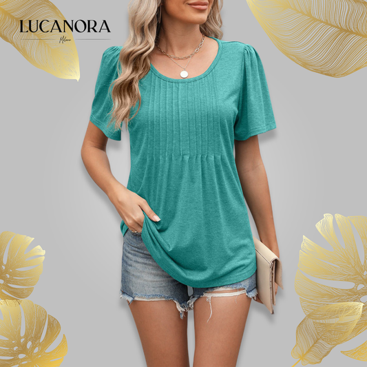 Lidia Girone™ Summer Loose Pleated Round Neck Short Sleeve T-Shirt