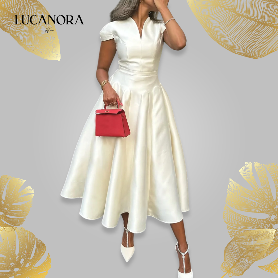 Macaria Repetto™ Women's V-neck Waisted A-line Dress