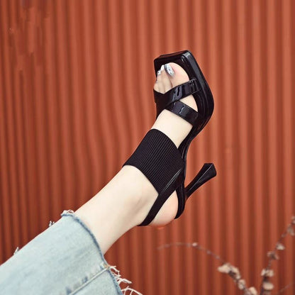 Marcella Mancini™ Square toe high heel and elastic ankle strap