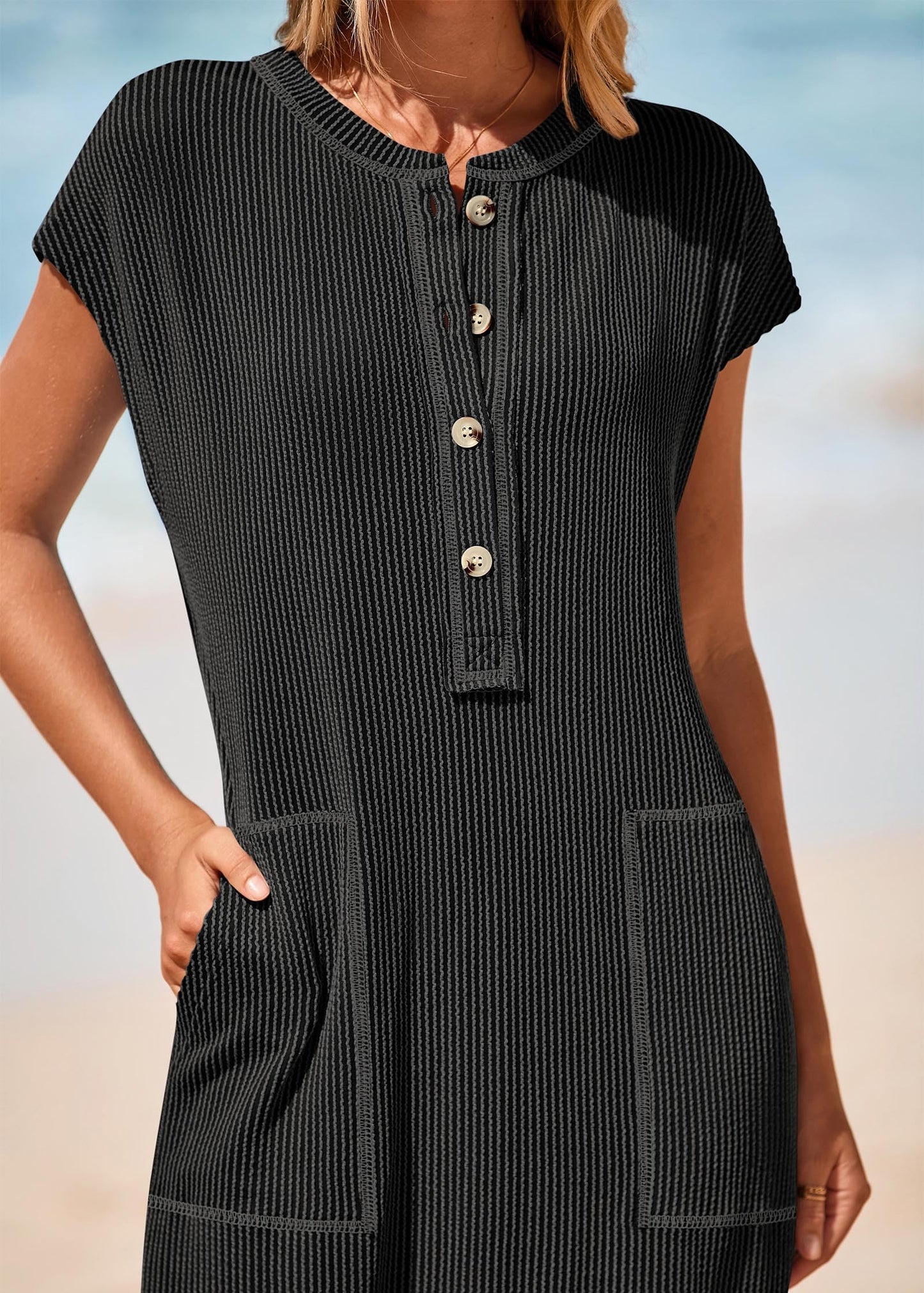 Marisa Scarpone™  Casual ribbed knit dress with pockets