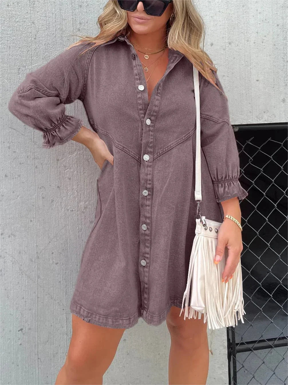 Markle Jeans™ Denim dress with puff sleeves