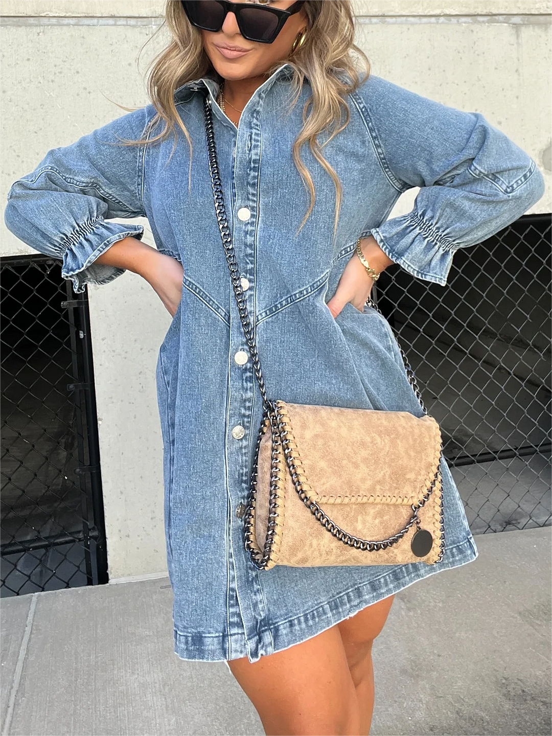 Markle Jeans™ Denim dress with puff sleeves