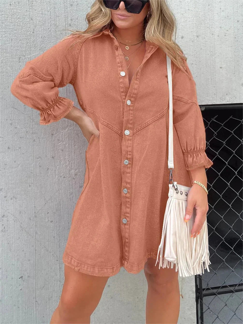 Markle Jeans™ Denim dress with puff sleeves