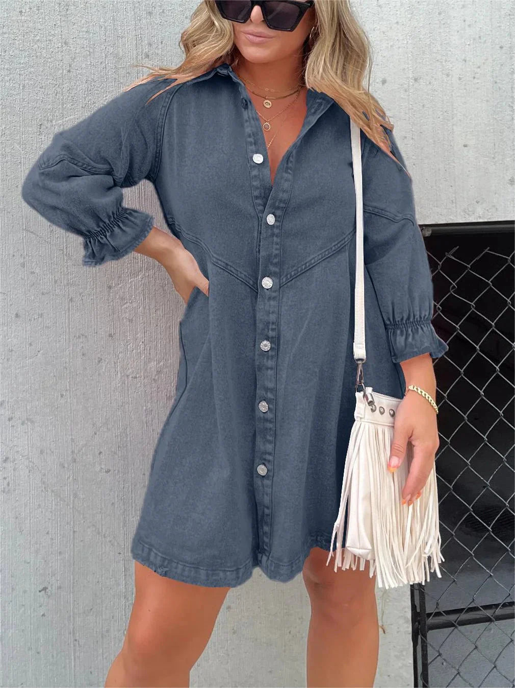 Markle Jeans™ Denim dress with puff sleeves
