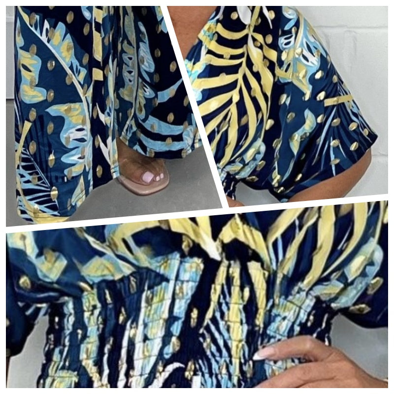 Marta Morandi™ Leaf Print Jumpsuit with Elastic Waist