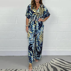 Marta Morandi™ Leaf Print Jumpsuit with Elastic Waist