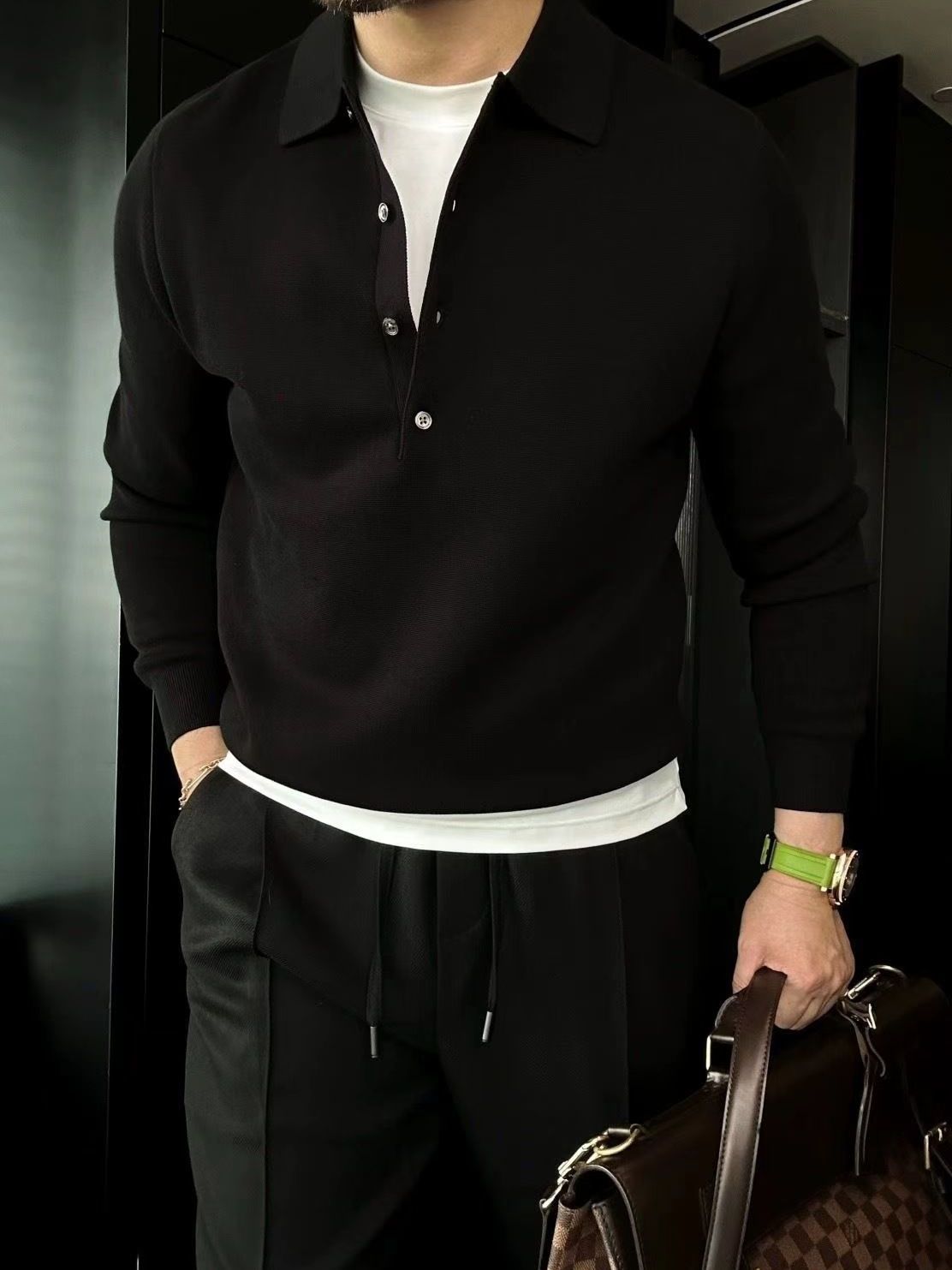 Martino Di Bernardo™ Men's Long Sleeve Knitted Polo Sweater