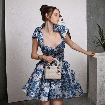 Marzia Grado™ Floral Print Bow Shoulder Dress