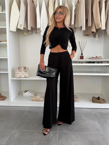 Michela Farina™ Crop Top Set - Round Neck & Elastic Waist