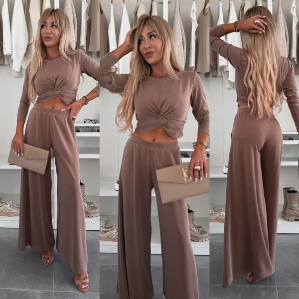Michela Farina™ Crop Top Set - Round Neck & Elastic Waist