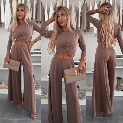 Michela Farina™ Crop Top Set - Round Neck & Elastic Waist