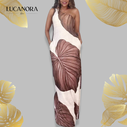 Mina Bezio™ One-shoulder maxi dress with print