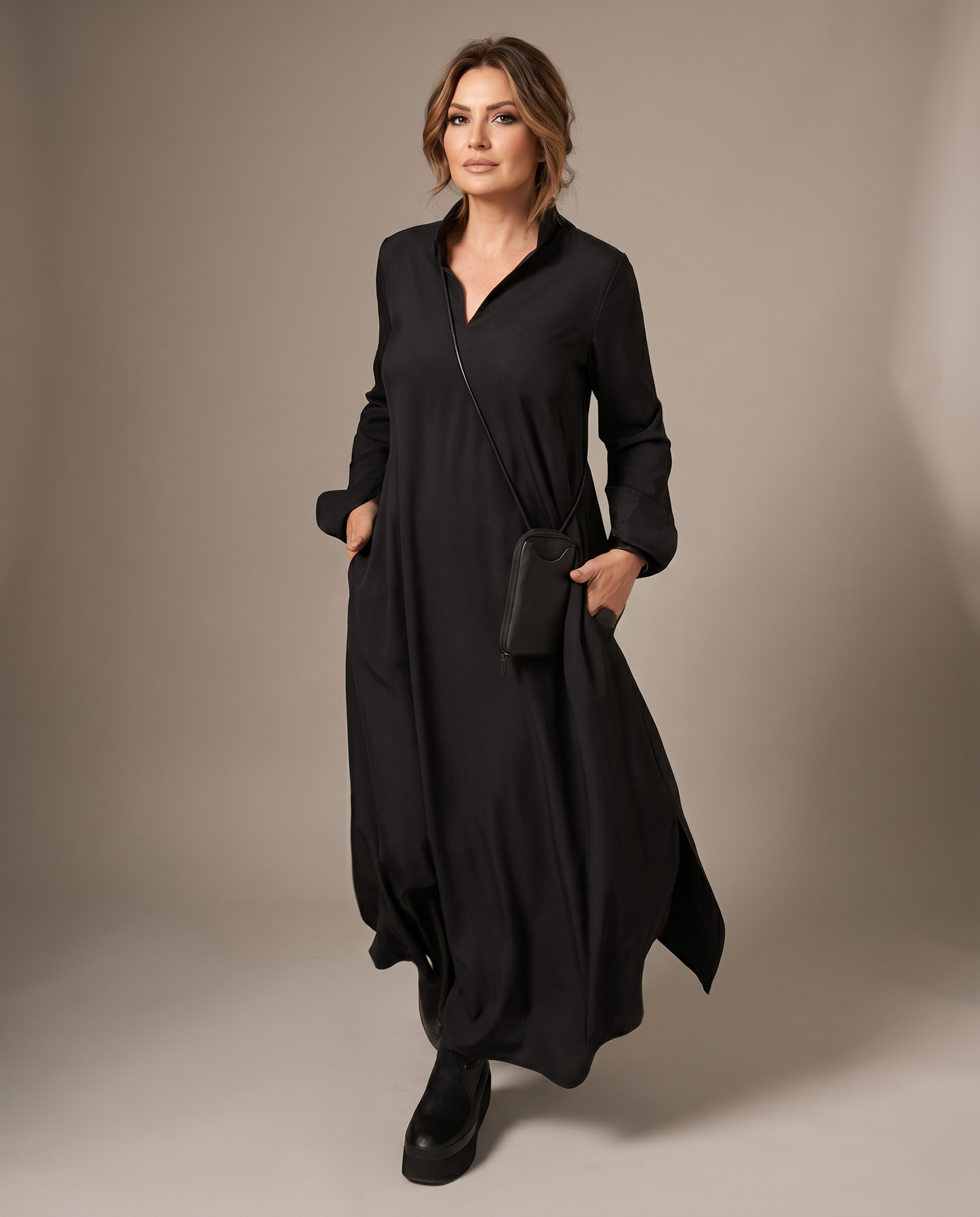 Mirta Saccoccio™ Elegant long casual shirt dress