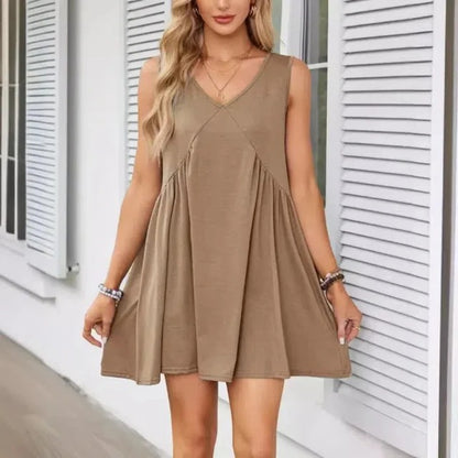 Monica Verno™ Women’s V-Neck Sleeveless Vest Loose pleated Dress