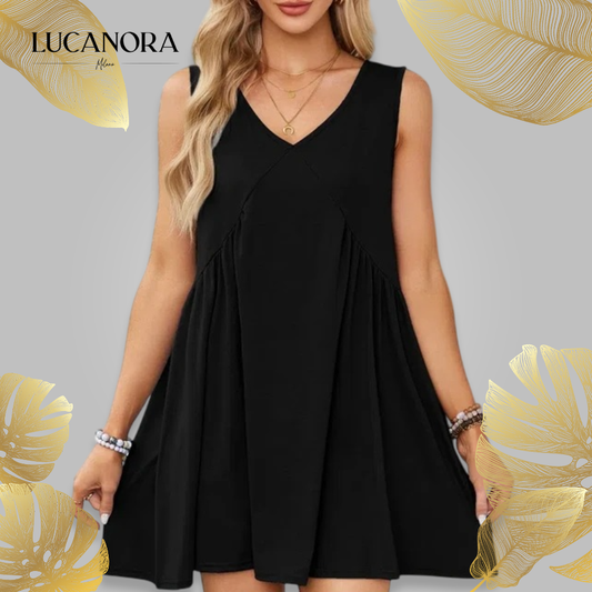 Monica Verno™ Women’s V-Neck Sleeveless Vest Loose pleated Dress