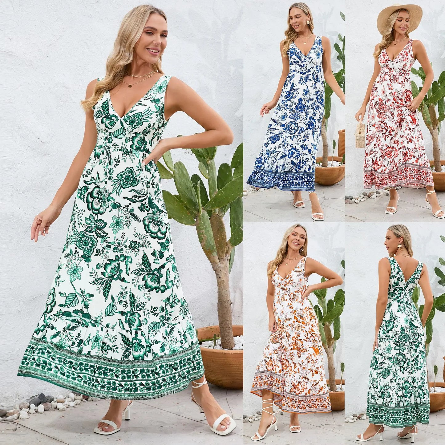 Myla™ Vintage Floral Print Summer Maxi Dress