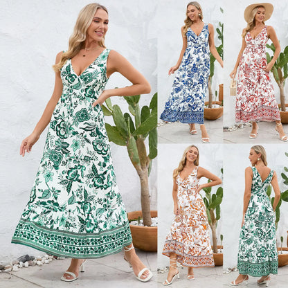 Myla™ Vintage Floral Print Summer Maxi Dress
