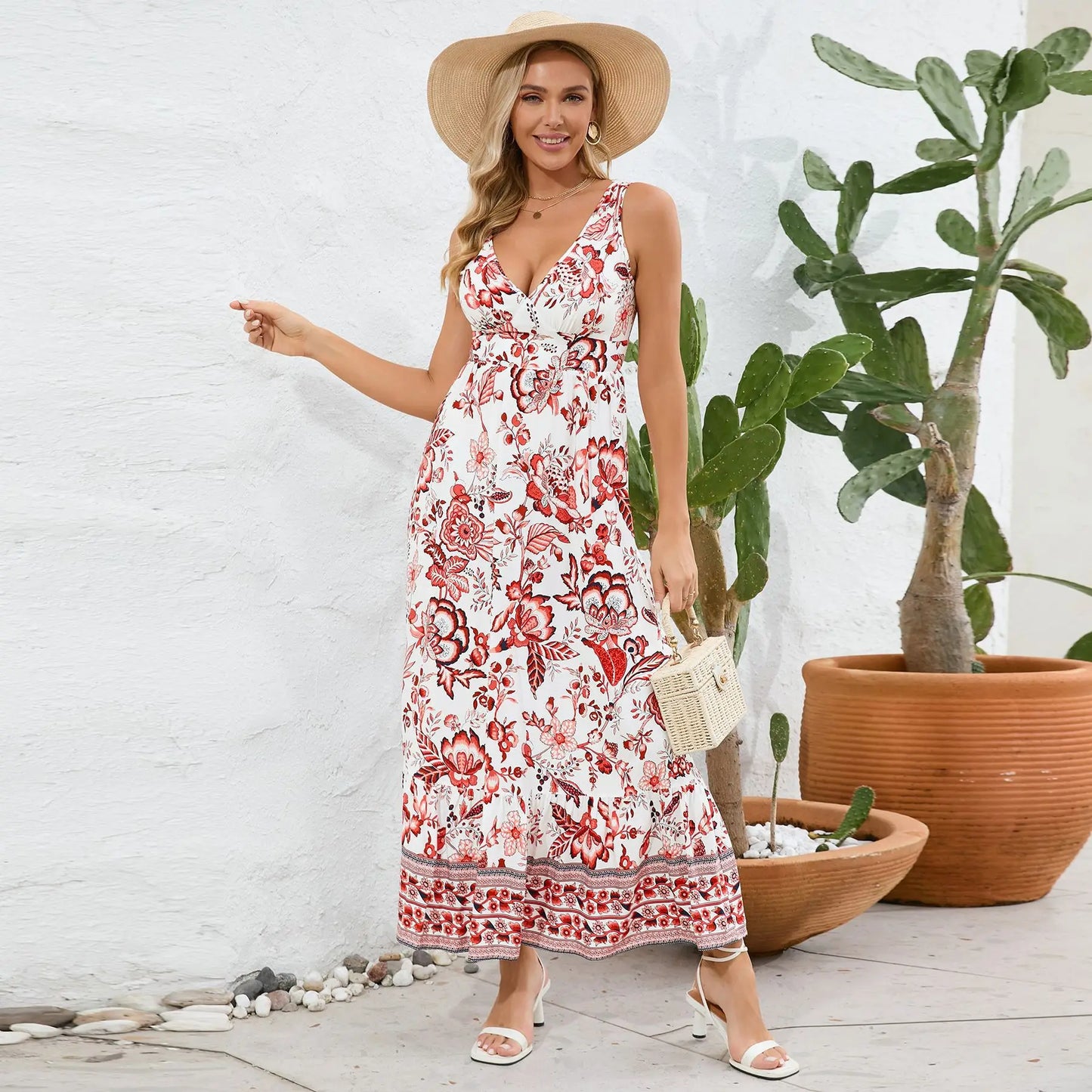 Myla™ Vintage Floral Print Summer Maxi Dress